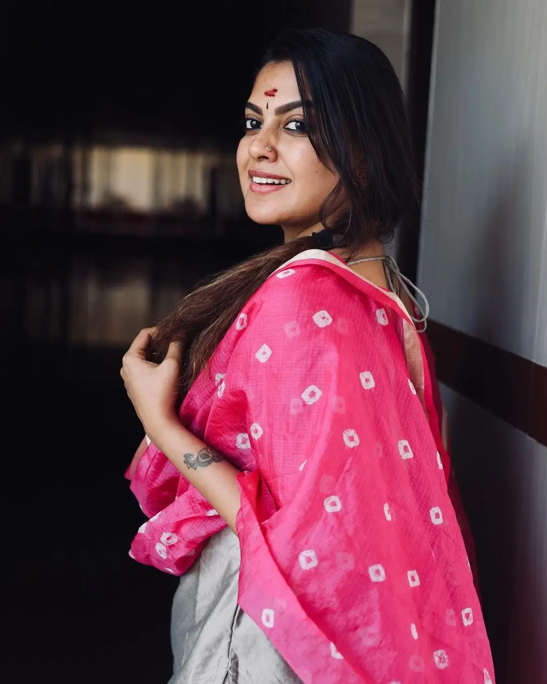 Anusree Nair In South Indian Traditional Green Dress